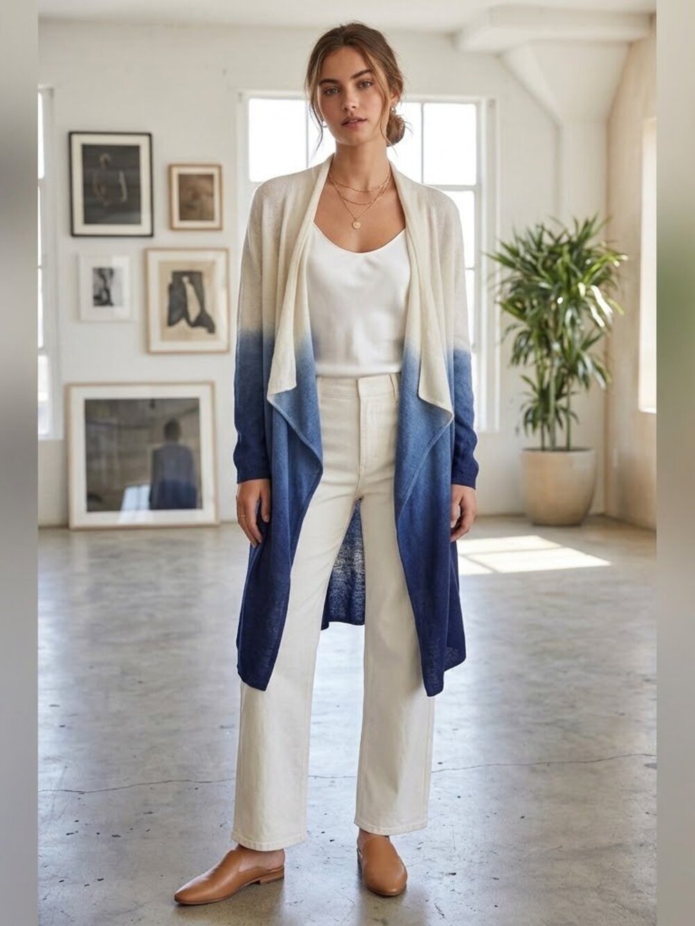 Claudia Nichole 100 percent Cashmere Ombre Cream Blue Cardigan